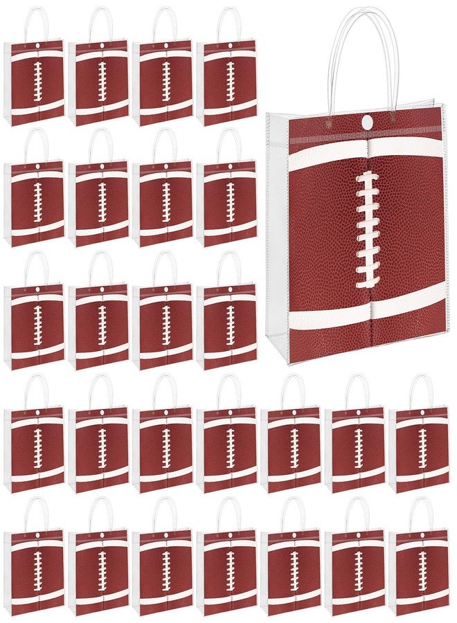 MIMIND 30 Pieces Football Gift Bags with Handles Football Party Favors Goodie Treat Bags, Clear PVC Bags 8 x 8 x 3.15 Inch Gift Wrap Tote Bags for Sport Theme Birthday Party Supplies - Image 1